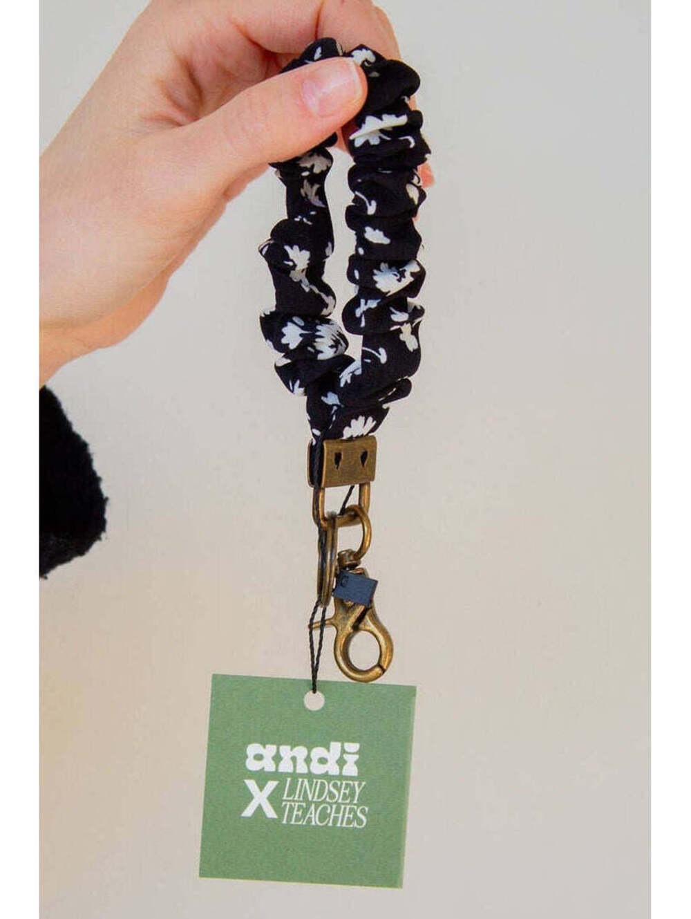 Andi Onyx Floral Black & White Scrunchie Keychain